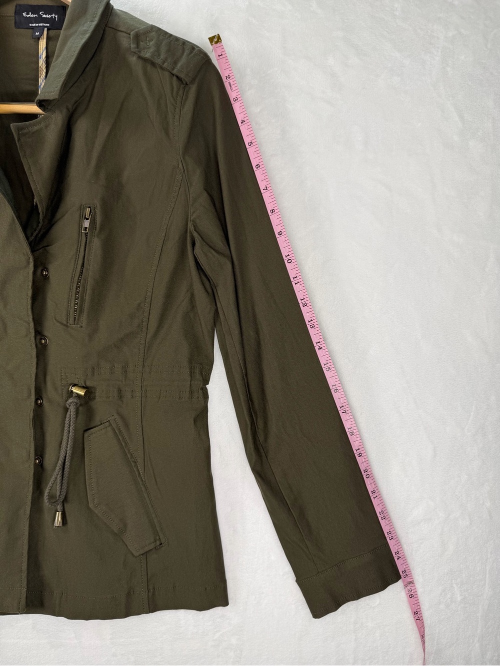 Eden Society Olive Green Military Utility Jacket M Drawstring Waist - Picture 13 of 13